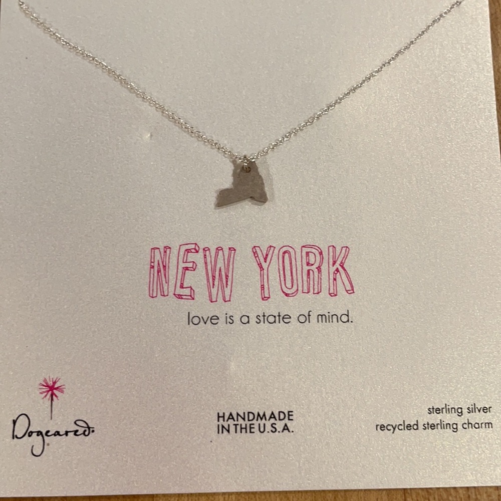 NWT Dogeared Recycled Sterling Silver New York State Charm Necklace, 18”